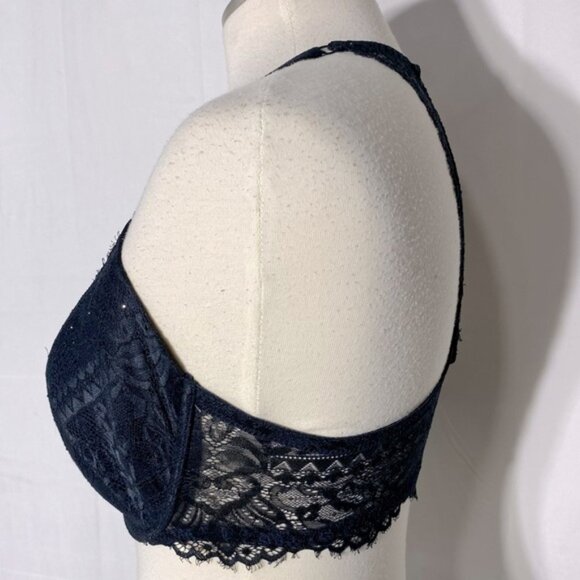 SOLD-La Senza So Free Black Lace Racerback Front Closure Bra 34DD - Picture 5 of 9